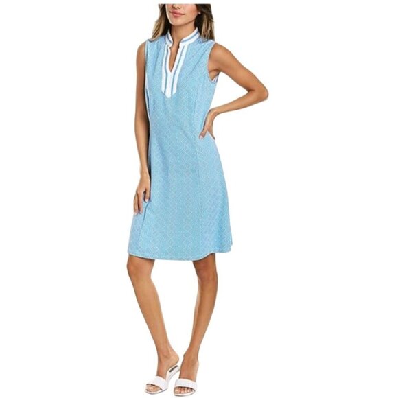 J. Mclaughlin Ginny Dress Blue White Geometric Crochet V Neck Trim Size M - Picture 4 of 7